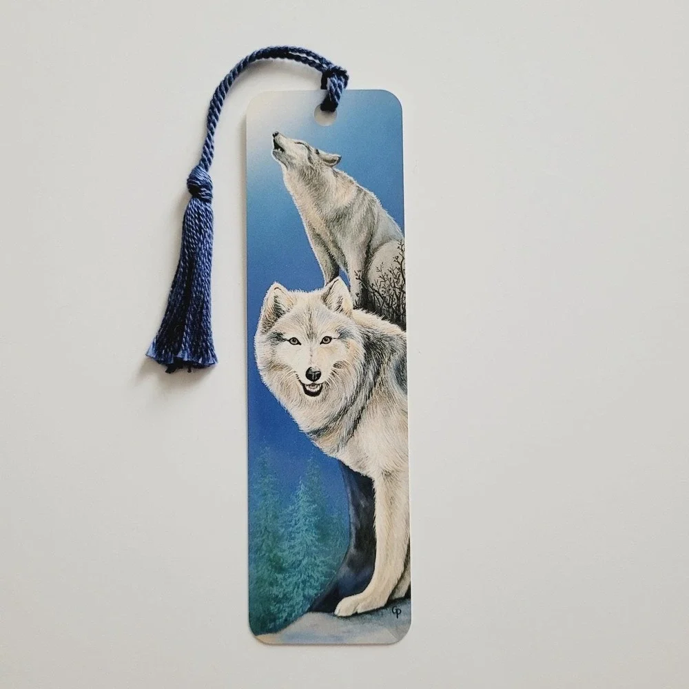 Vintage 90s Wild & Free Tassel Bookmark Gray Wolf dog howling 1995 Artworks WA01